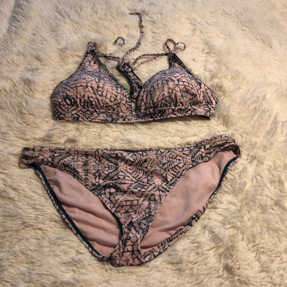 Xhilaration pink & green patterned Bikini set XL